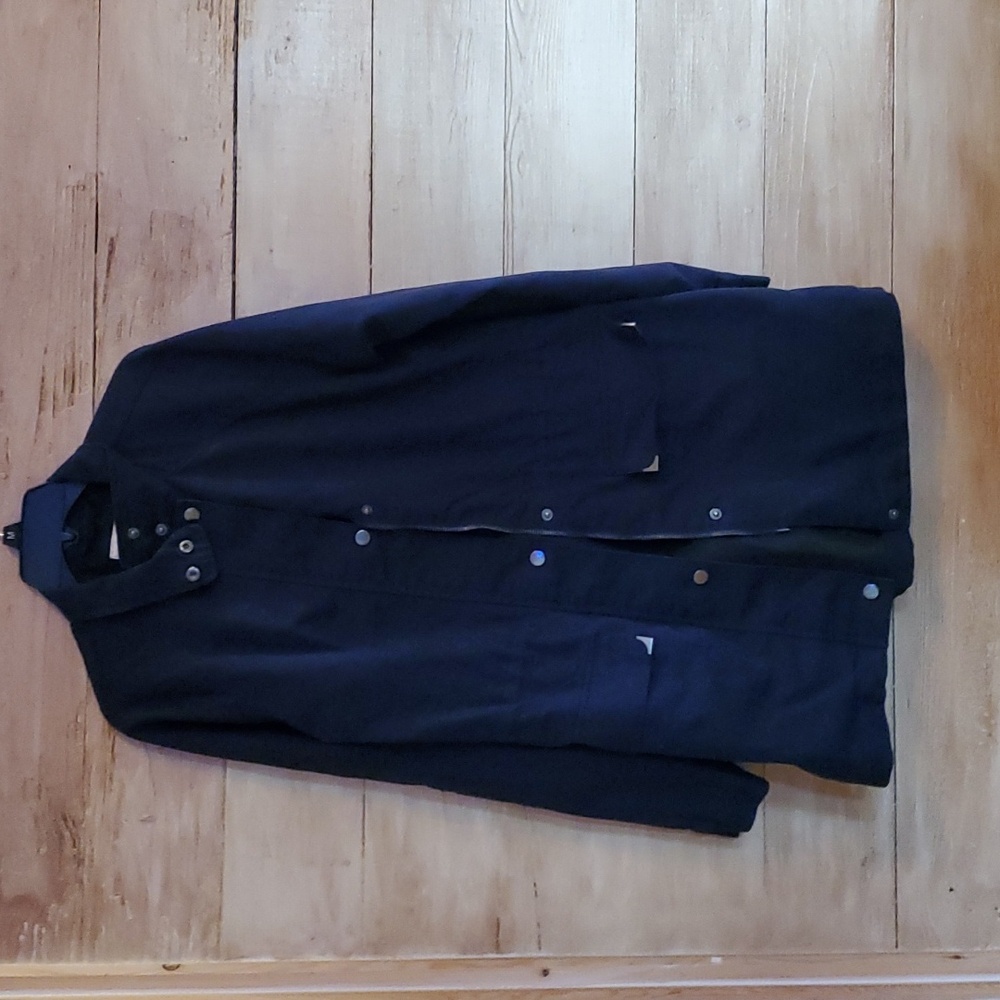 A New Day Blue Short Trench Coat Jacket Drawstring Waist Zip and Button Closure